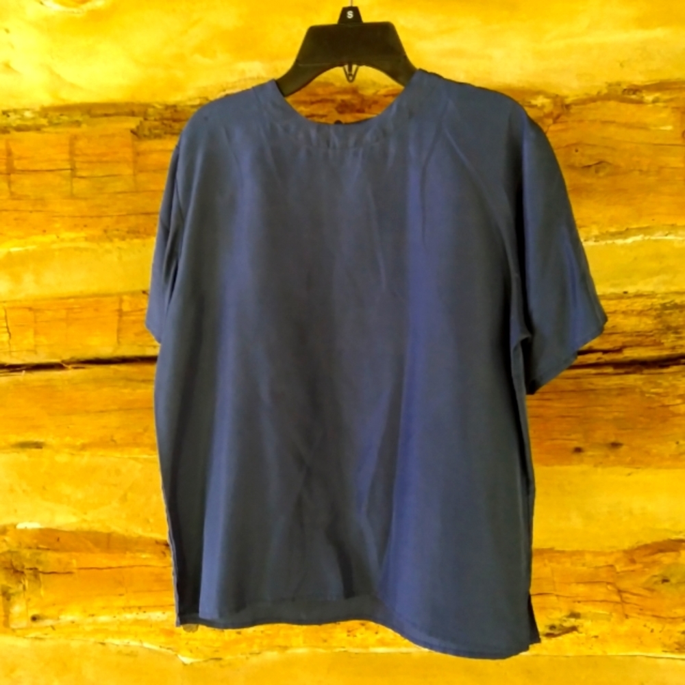 Casual Isle Navy 100% Silk Tee Shirt Size SP